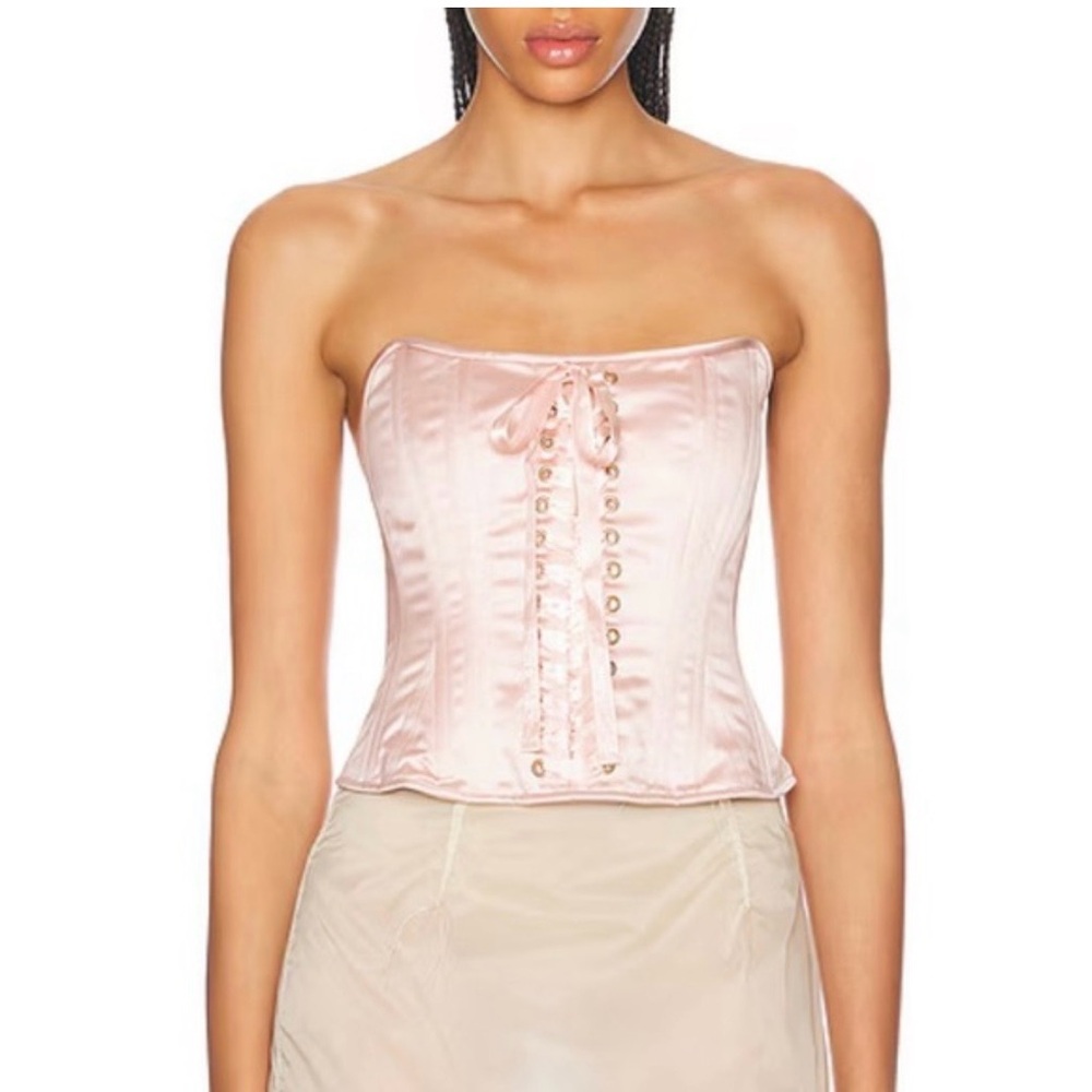 LoveShackFancy Lucarelli Pink Satin Lace Up Front Corset Size 00